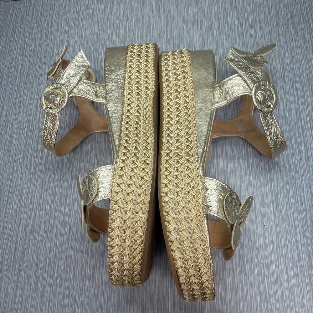 Paolo Mattei Gold Espadrille Platform‎ Sandals Italy EU 39 US 8 Resort Wedding